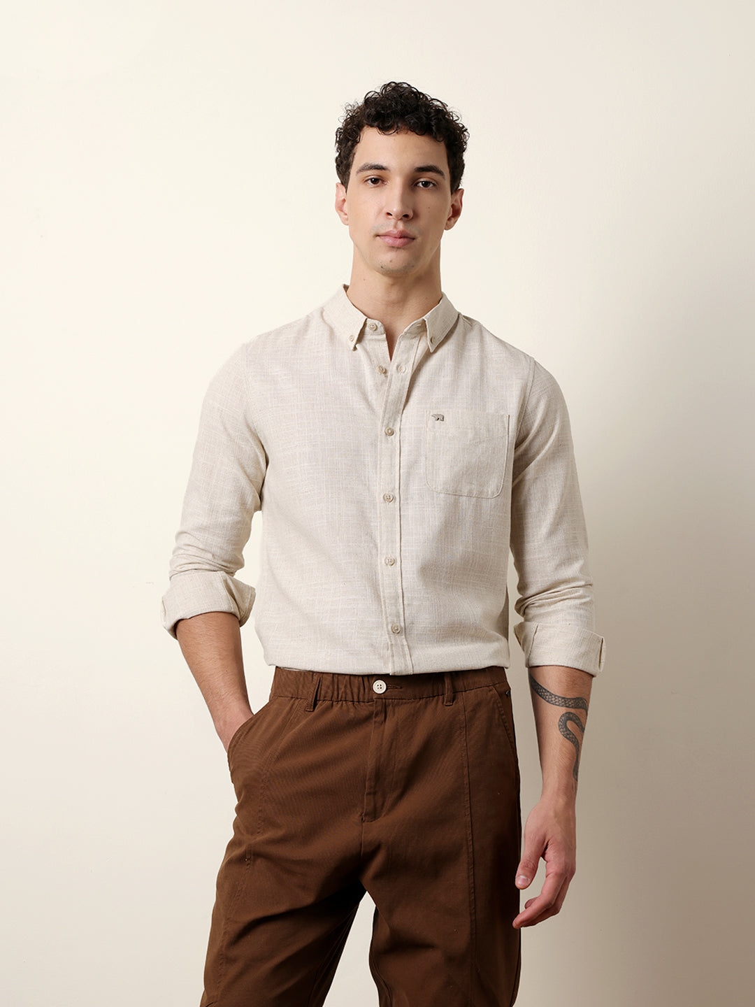light cream slub textured woven slim fit casual shirt light cream slub textured woven slim fit casual shirt