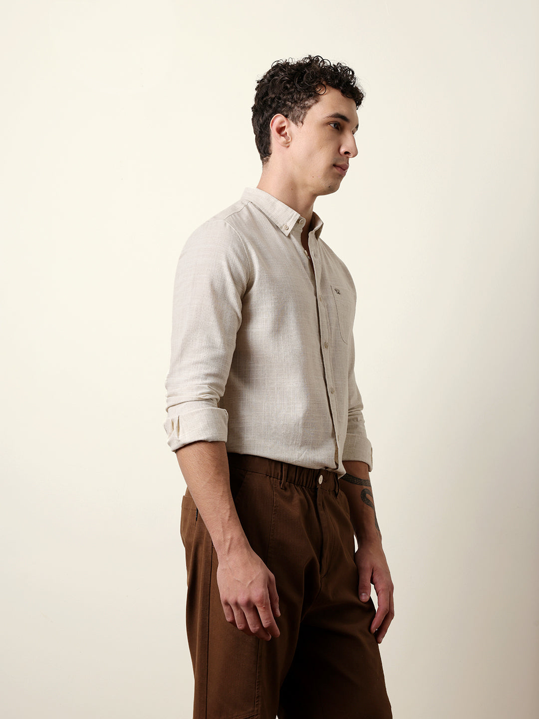 light cream slub textured woven slim fit casual shirt light cream slub textured woven slim fit casual shirt
