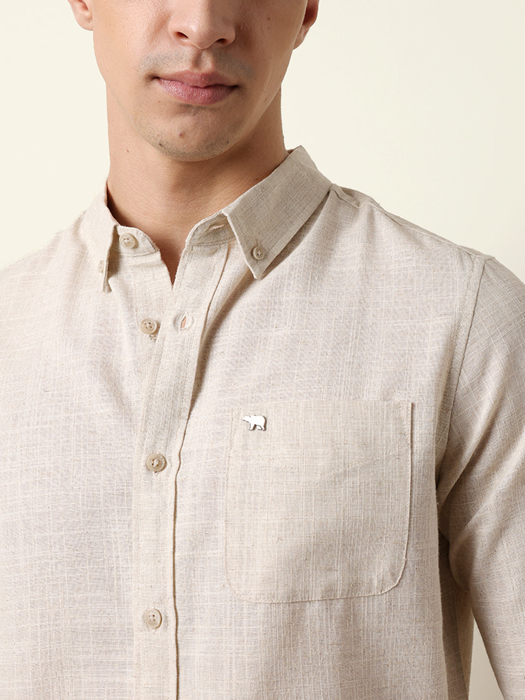 light cream slub textured woven slim fit casual shirt light cream slub textured woven slim fit casual shirt