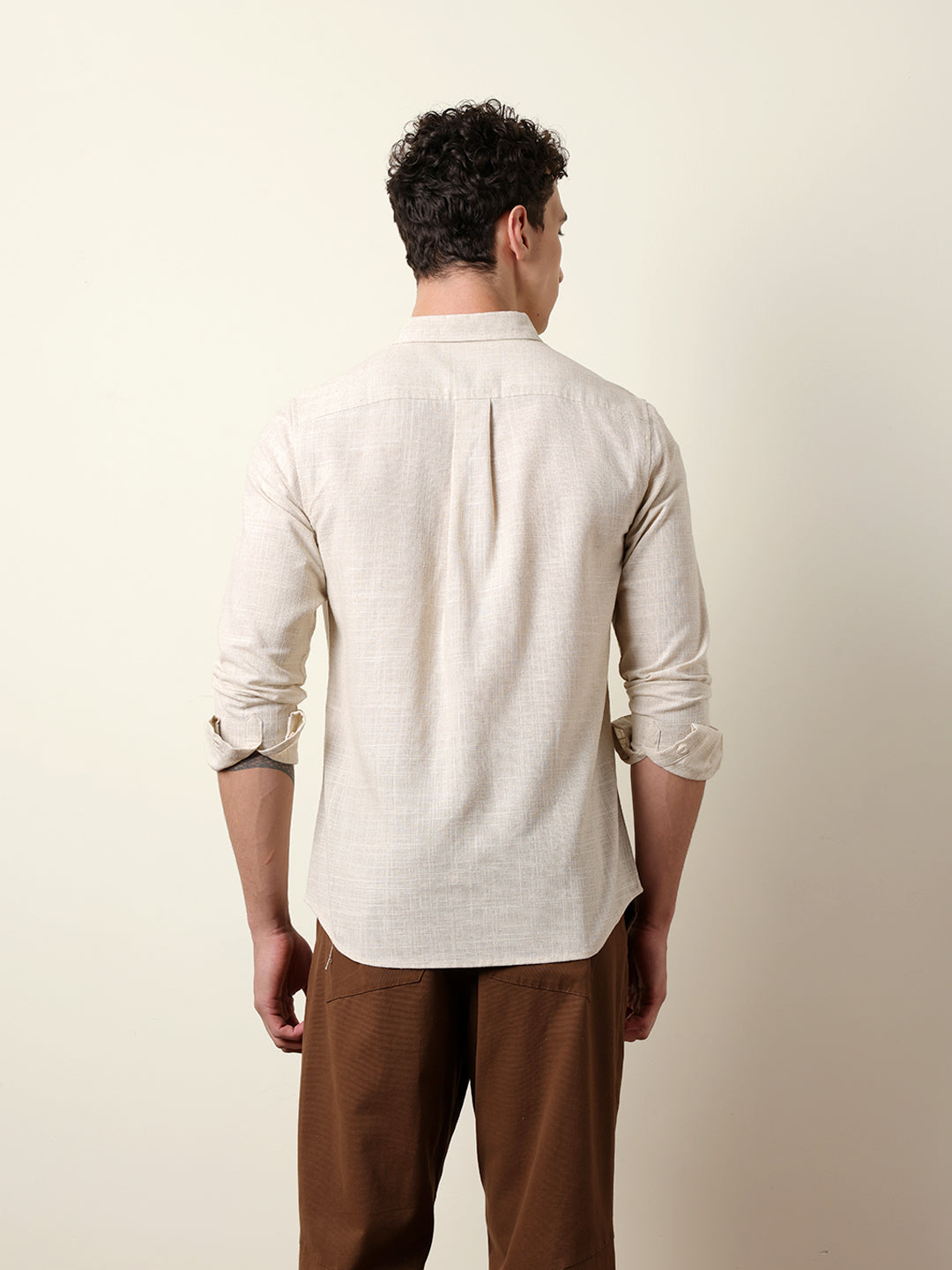 light cream slub textured woven slim fit casual shirt light cream slub textured woven slim fit casual shirt