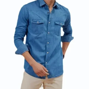 trendy men’s full sleeve double pocket shirt