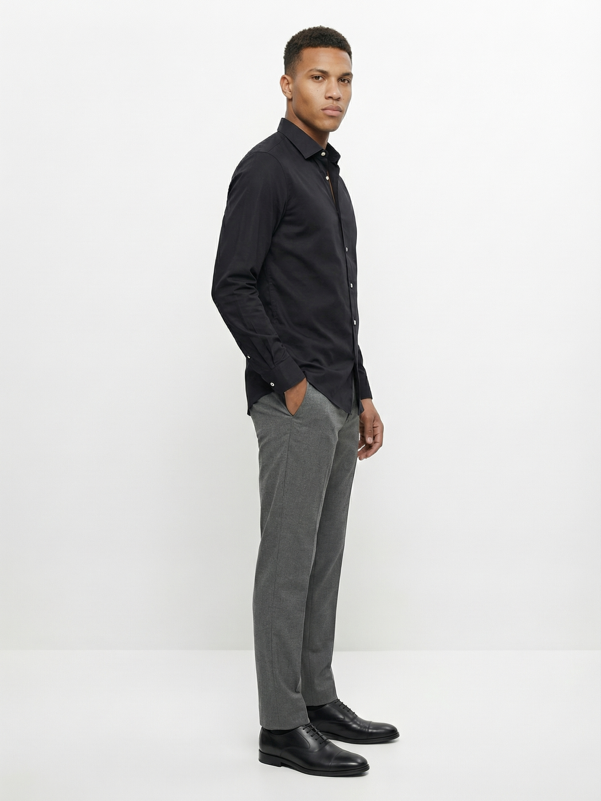 black solid slim fit casual shirt black solid slim fit casual shirt