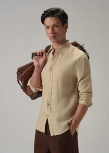 100 purelinendarkbeigeshirt 3