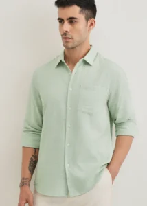 sagegreenpurecottonstitchlessplacketshirt 1